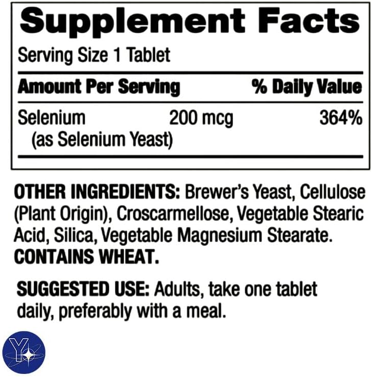 Tabletas de suplemento dietético de selenio para la salud inmunológica Spring Valley, 200 mcg, 100 unidades y marcapáginas de regalo YOLOMOLO