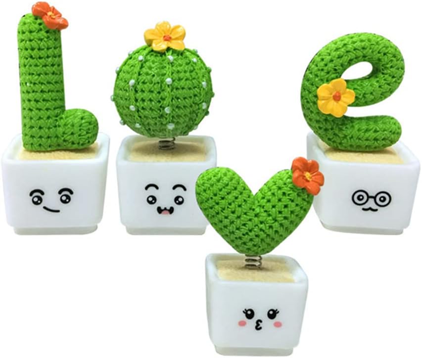 ihreesy Cabezal tembloroso de primavera, 4 piezas de decoración de automóvil de cactus, cabeza agitadora de primavera, creativa, decoración de