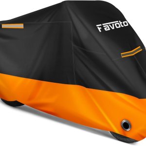 Favoto – Funda impermeable para motocicleta, universal, duradera, reflectante, protección solar para cualquier temporada, con orificios de seguridad Favoto – Funda impermeable para motocicleta, universal, duradera, reflectante, protección solar para cualquier temporada, con orificios de seguridad