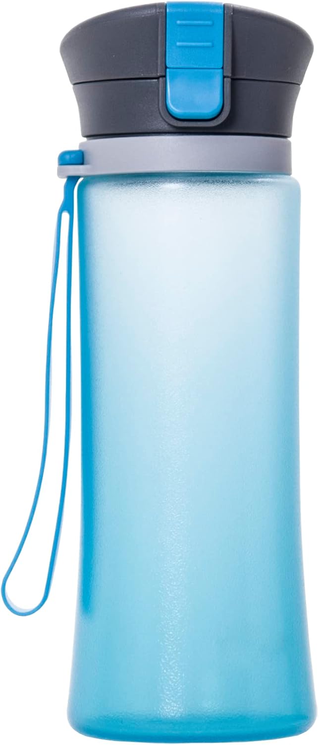Botella deportiva de vidrio recubierto de silicona abatible de 16 oz15.2 fl oz (botella azul, tapa gris)