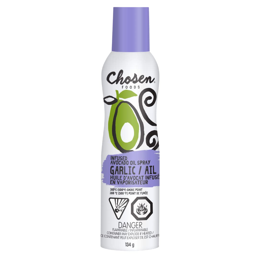 Chosen Foods Spray de aceite de aguacate infundido sabor ajo, sin OMG, 4.7 onzas (paquete de 6)
