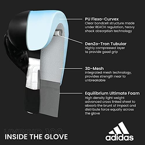 adidas adidas Guantes de boxeo para hombres, mujeres y niños, híbridos de entrenamiento de sparring 100 6 onzas, 8 onzas, 10 onzas, 12 onzas, 14
