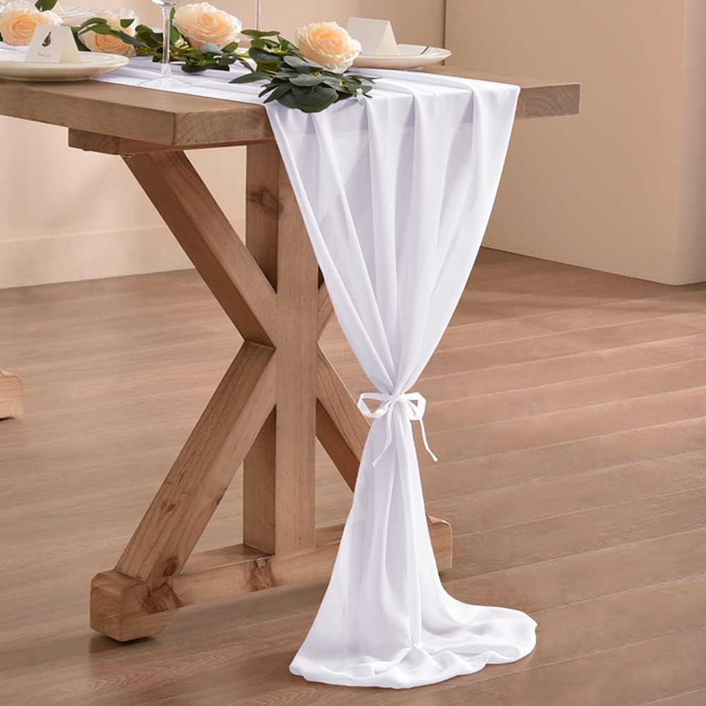 Socomi Camino de mesa de gasa blanca de 10 pies, 29 x 120 pulgadas, camino de boda, decoración de Acción de Gracias, Navidad, despedida de soltera