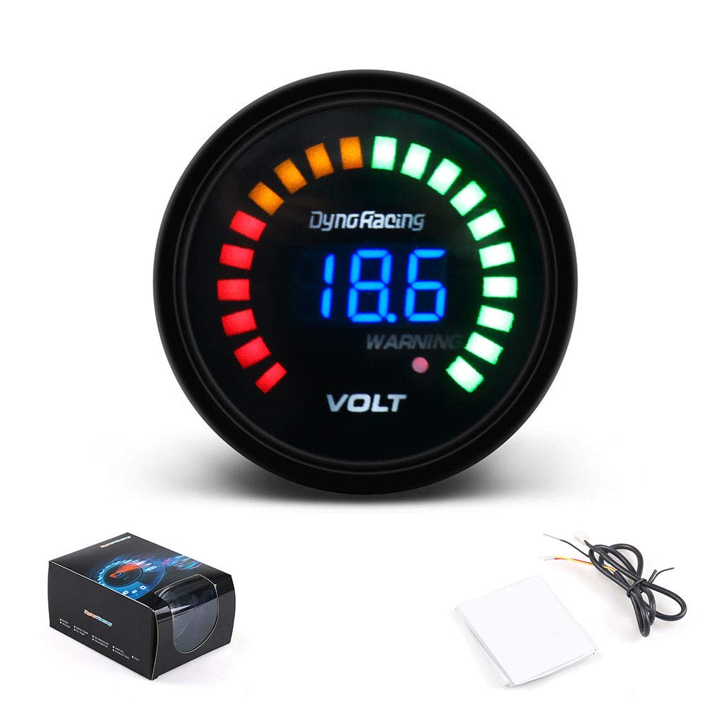 Dyno Racing 2 pulgadas 2.047 in 12V coche digital voltímetro medidor de voltaje medidor 20 LED negro 7.5-20V voltios medidor de coche