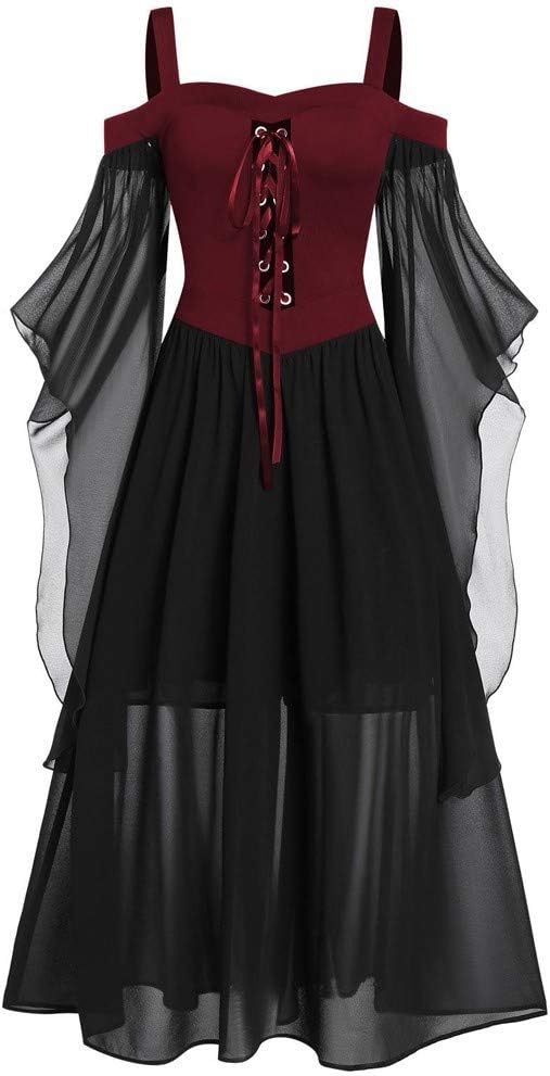 Disfraz de esqueleto para mujer, vestido de té, vestidos de fiesta de Halloween, manga larga, empalme de encaje, swing, Goku, negro, cosplay, rojo