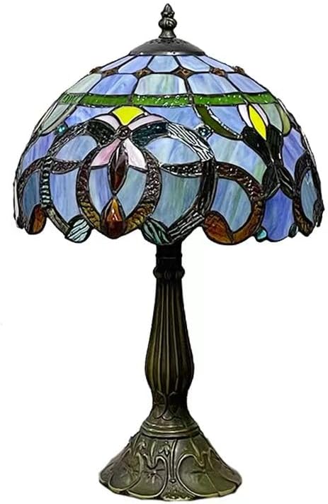 Vallaure Lupinu Tiffany – Lámpara de mesa con diseño de libélula de color azul y naranja, mesita de noche, luz de escritorio de lectura, 18 pulgadas
