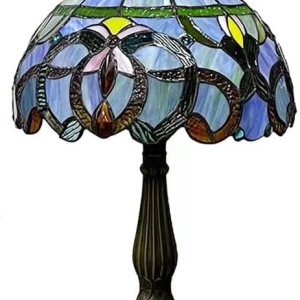 Vallaure Lupinu Tiffany – Lámpara de mesa con diseño de libélula de color azul y naranja, mesita de noche, luz de escritorio de lectura, 18 pulgadas Vallaure Lupinu Tiffany – Lámpara de mesa con diseño de libélula de color azul y naranja, mesita de noche, luz de escritorio de lectura, 18 pulgadas