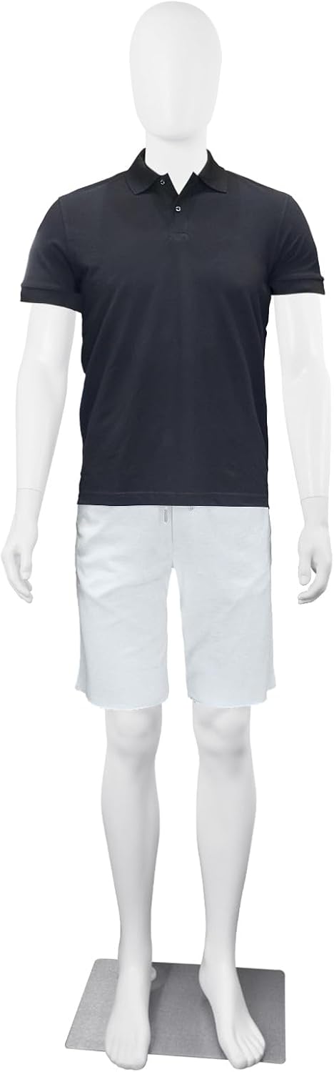 Maniquí masculino de cuerpo completo, soporte ajustable de 73 pulgadas, plástico sin rostro, desmontable, base de metal, conector de metal, blanco