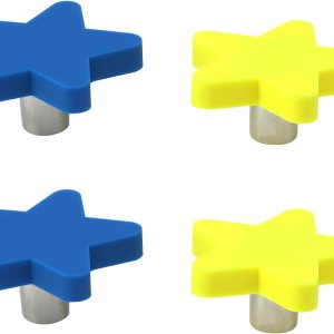 T Tulead Perillas de gabinete con forma de estrella, pomos de goma suave para muebles, pomos de cajón de dibujos animados, 4 unidades (azul + T Tulead Perillas de gabinete con forma de estrella, pomos de goma suave para muebles, pomos de cajón de dibujos animados, 4 unidades (azul +
