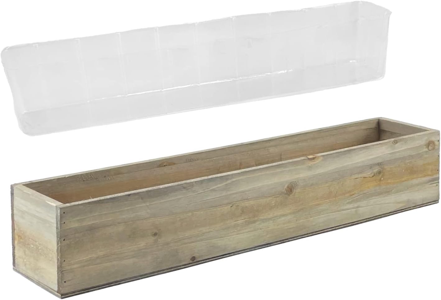 CYS EXCEL Maceta rectangular de madera con forro de plástico extraíble (H 4 pulgadas de apertura 22 x 5 pulgadas), maceta rectangular de madera con
