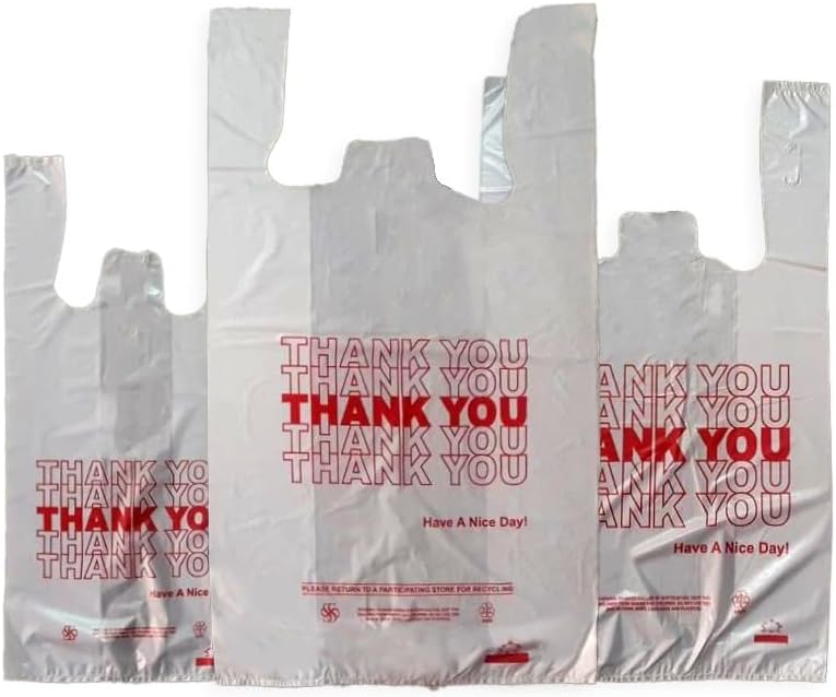 Bolsas de plástico Thank You (350 unidades)  Bolsas blancas para comestibles  Bolsas de compras de plástico con asas  Bolsas para camisetas para