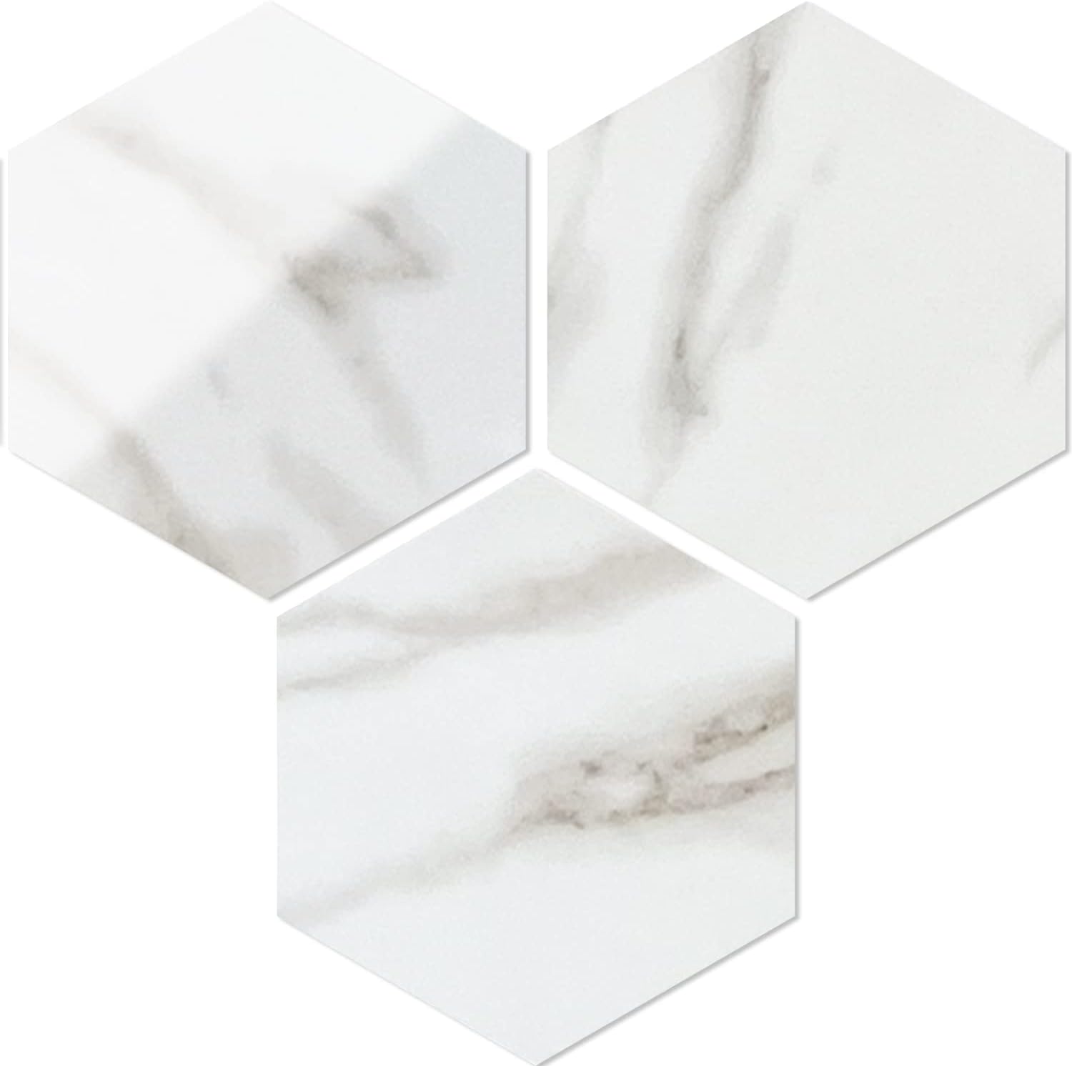 AULIGET 72 piezas de azulejos hexagonales para despegar y pegar, diseño de mármol blanco pulido para cocina, azulejos de PVC para despegar y pegar