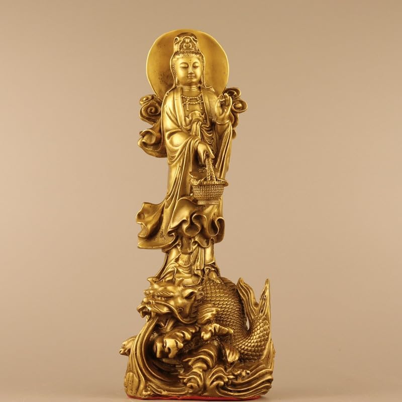 VENEKA Estatua de latón puro oriental chino Guan Yin Bronze-Ware Decoración para el hogar Exhibición