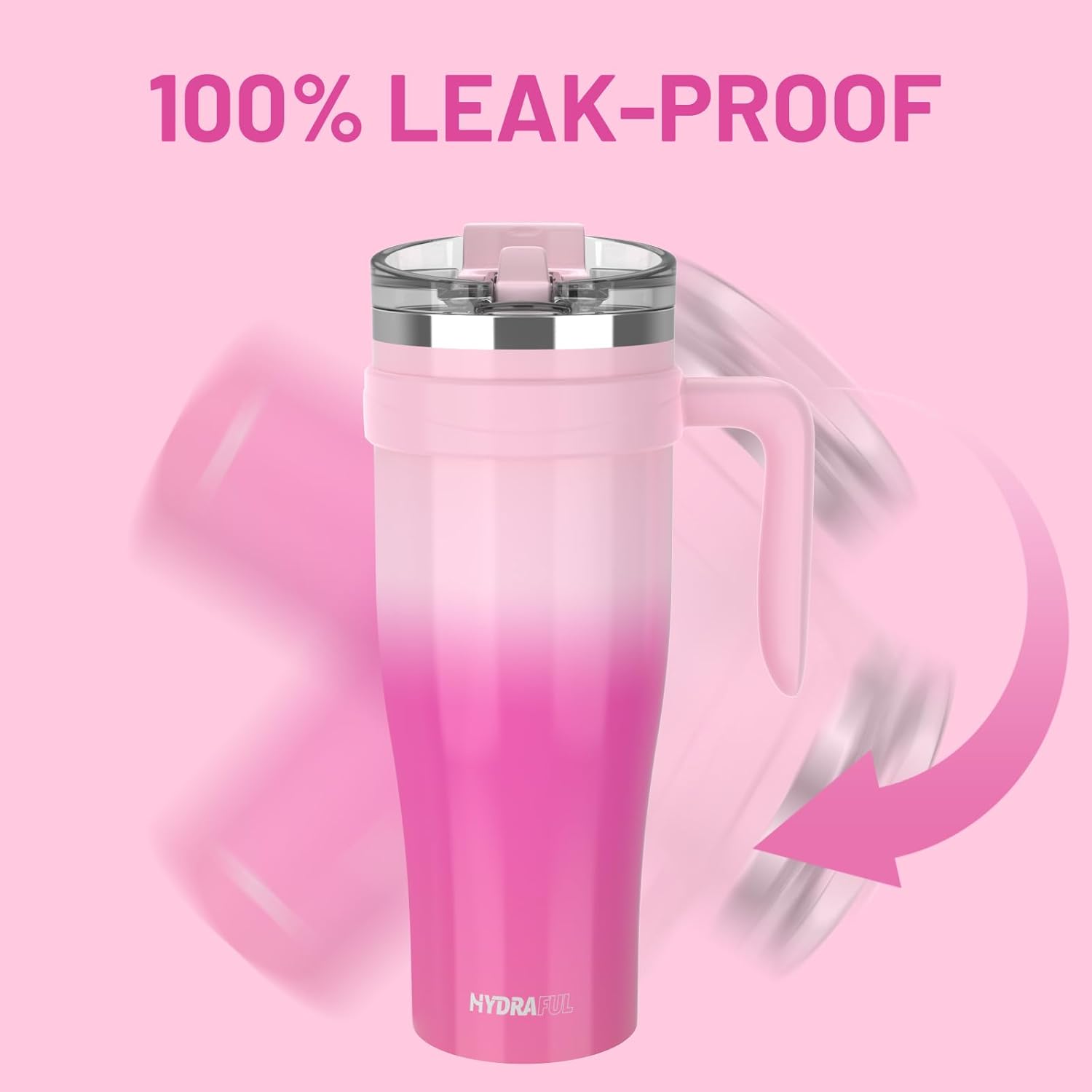 Vaso aislado de 50 onzas con asa y tapa de pajilla, 100% a prueba de fugas, taza de viaje apta para portavasos – Vaso aislado de acero inoxidable