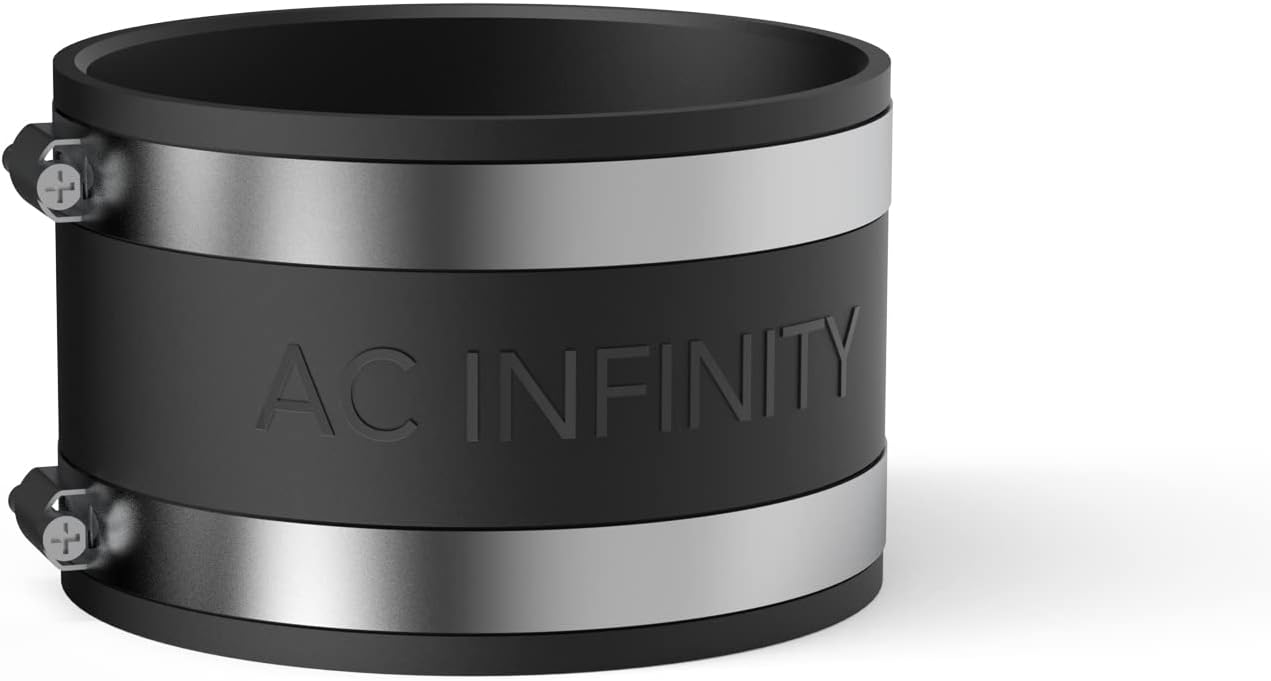 AC Infinity Abrazadera de reducción de ruido de 4 pulgadas, acoplador de conducto con abrazaderas de acero inoxidable, acoplamiento de goma flexible