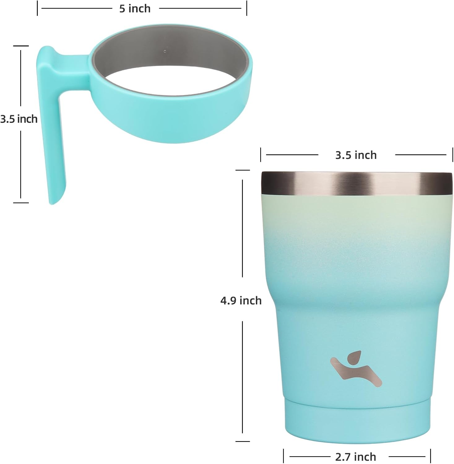 Konokyo Vaso de 10 onzas con asa y 2 pajillas, 2 tapas, botella de agua aislada de acero inoxidable al vacío, taza reutilizable para viaje, menta