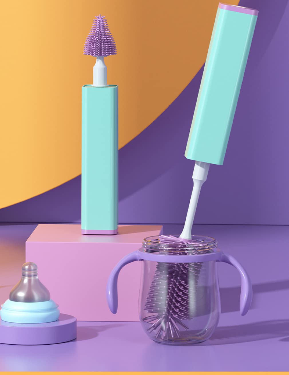 JIETU Juego de cepillos eléctricos de silicona para biberones para limpieza, limpiador de botellas recargables, juego de herramientas de limpieza