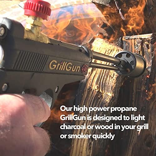 GRILLBLAZER GrillGun – Juego de soplete de mano, soporte y manguera, para parrilla y soplete culinario, iniciador de carbón, herramientas