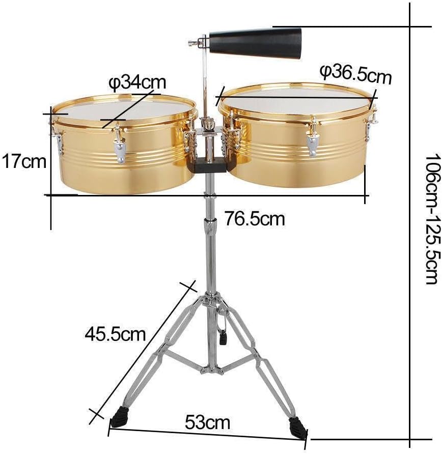 Lykos Percussion – Juego de batería Timbales de 13 y 14 pulgadas con soporte y cencerro (dorado)