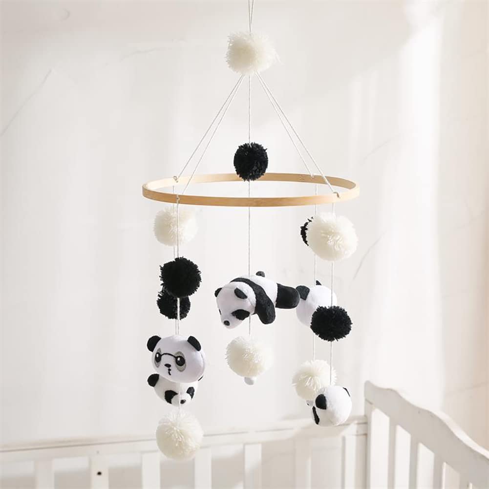 Móvil de bebé para cuna  Campana de cama de panda, campanilla de viento para niñas y niños, móvil para moisés, bola de fieltro, juguete colgante