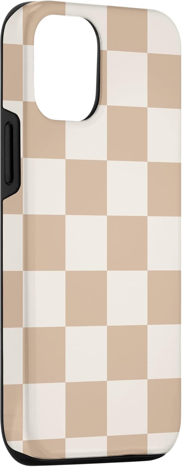Funda de tablero de ajedrez marrón beige claro para iPhone 14 Pro
