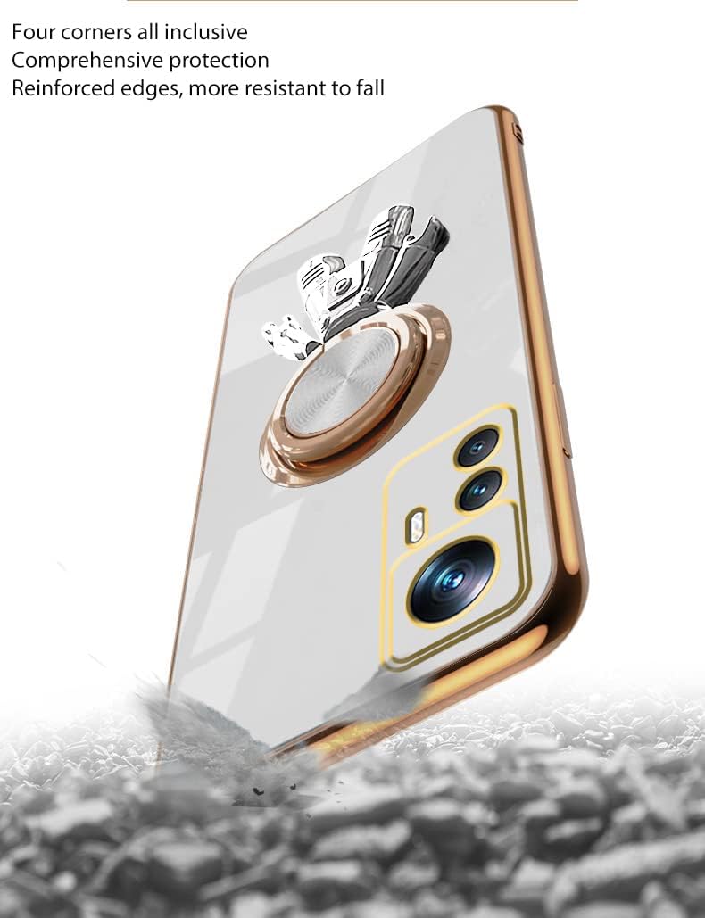 Compatible con Xiaomi 12T Pro Funda con soporte de anillo chapado patrón astronauta Soporte de anillo giratorio de 360  negro, funda para teléfono