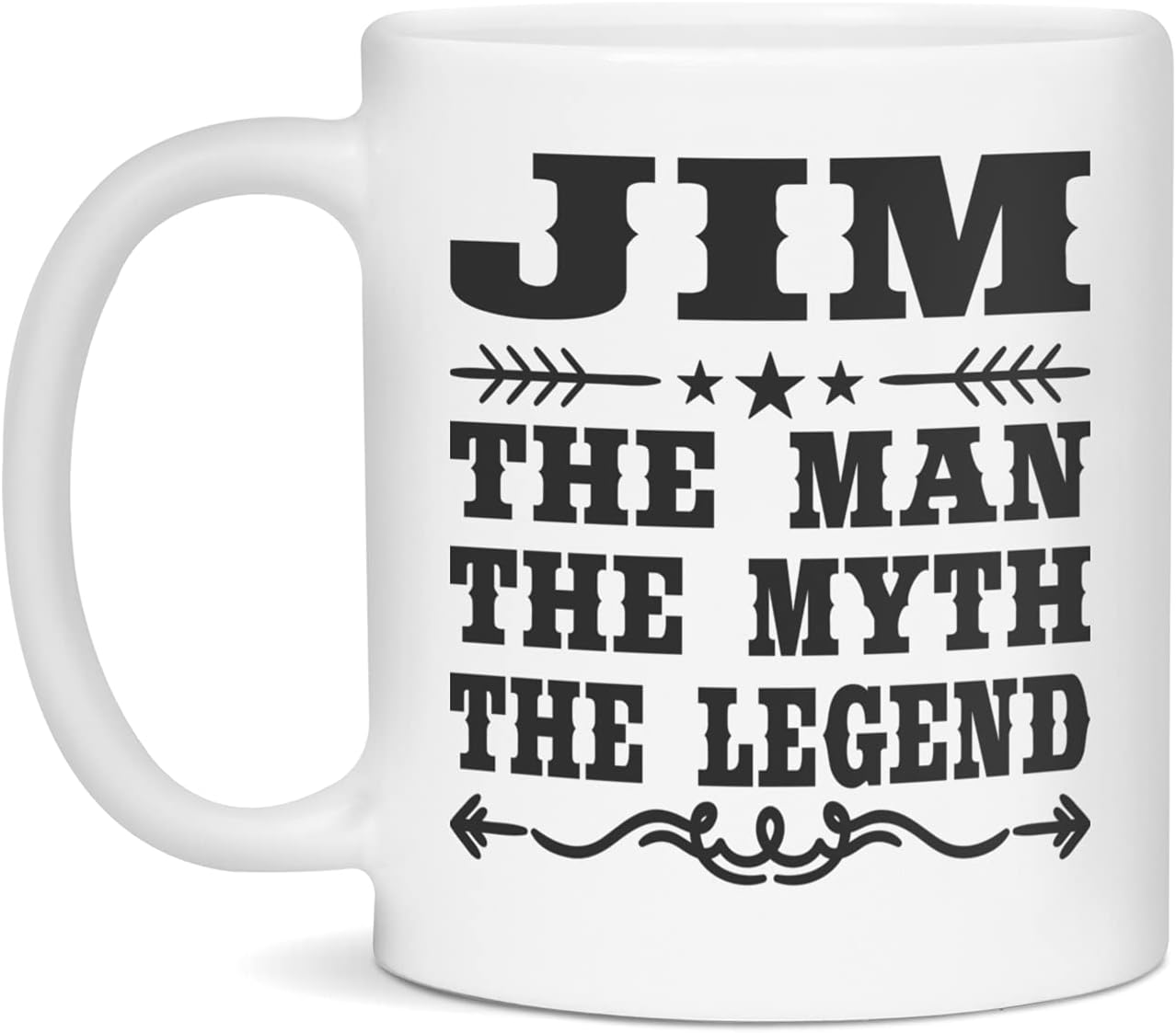 Taza de café personalizada de Jim The Man The Myth The Legend, 11 onzas, color blanco