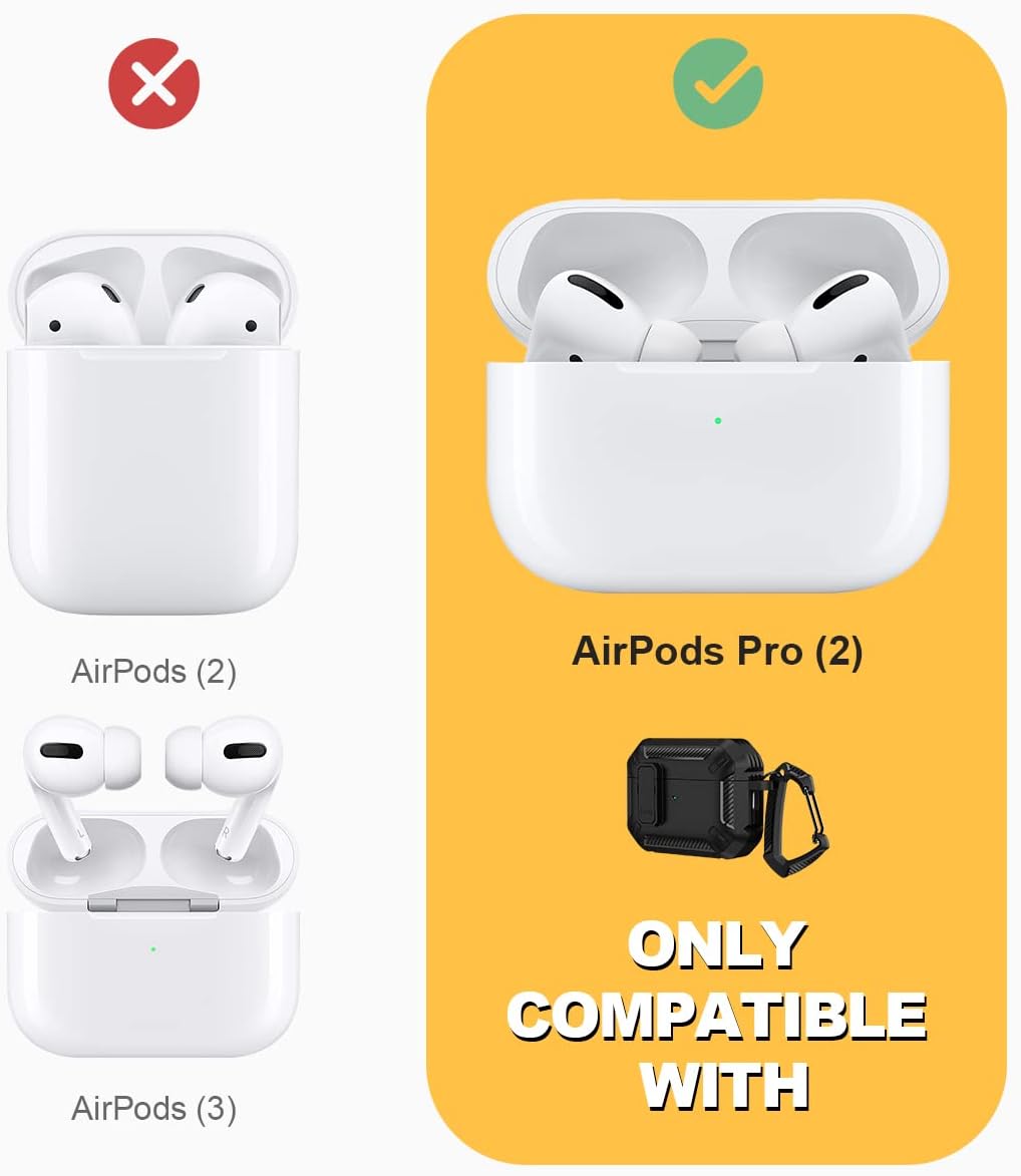 HARMARK Funda diseñada para Airpods Pro de 2 generación (2023), a prueba de golpes, funda para AirPods Pro 2 para hombres y mujeres, con bloqueo y