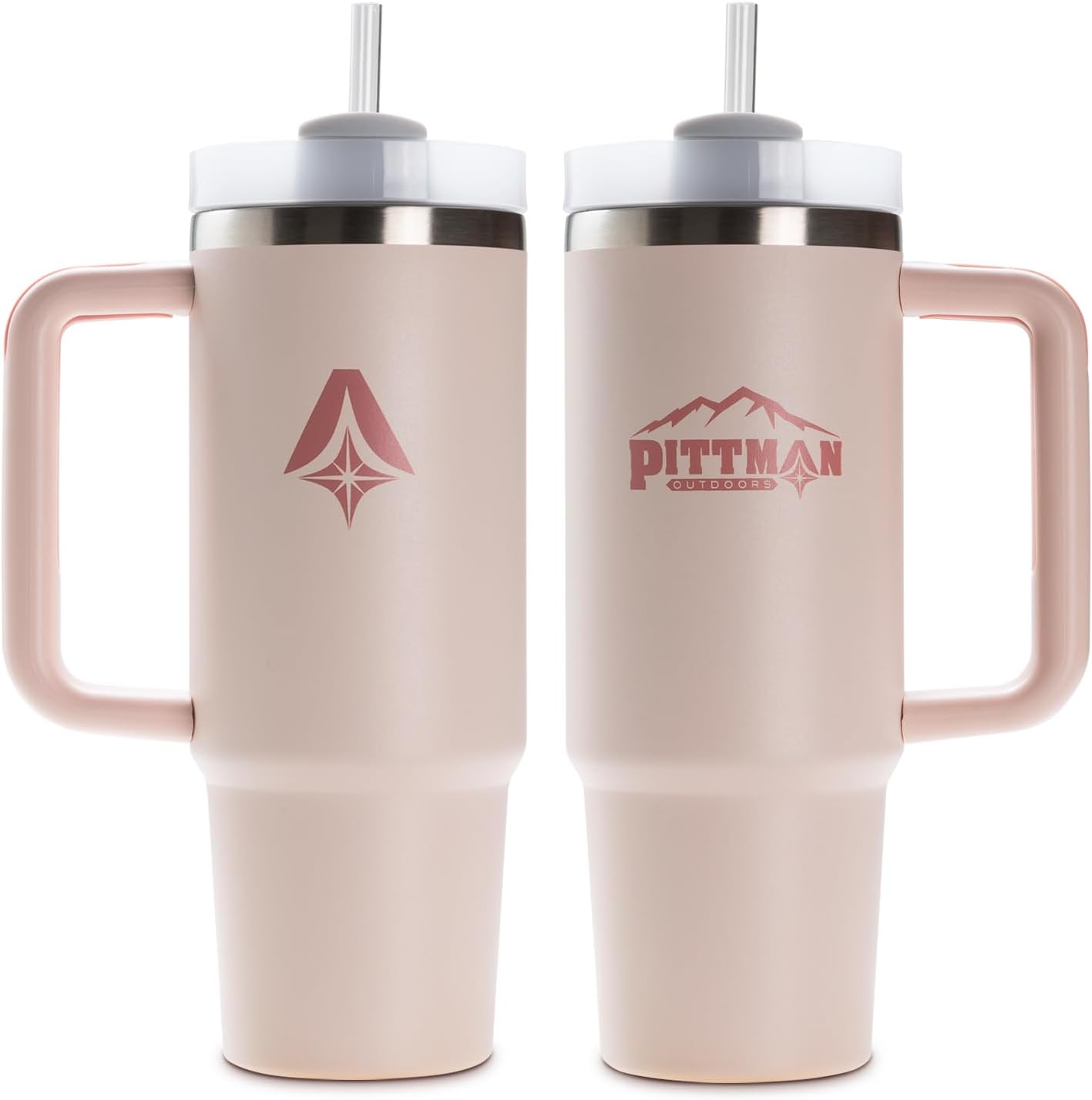 Pittman Outdoors Vaso de hidratación de 40 onzas con mango suave y cómodo, color rosa, taza de viaje para café y bebida
