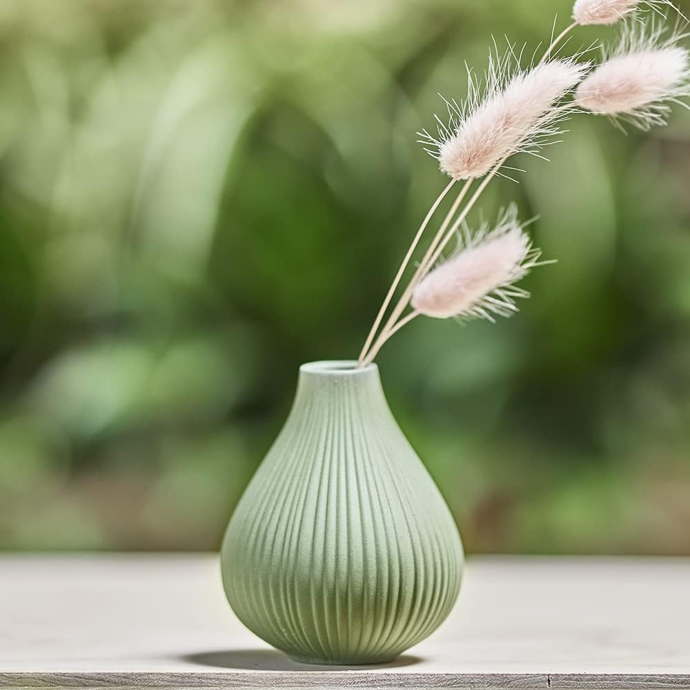 Chive Jarrón de cerámica ‘Frost’ – Juego de 6 hermosos jarrones pequeños para flores y plantas de casa, centros de mesa perfectos para estantes y