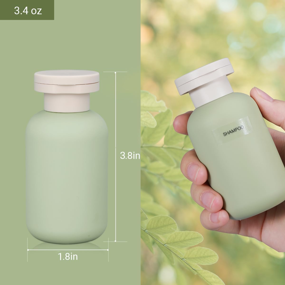 Botellas de champú de viaje pequeñas de plástico de 3.4 onzas, botellas recargables con tapa abatible para artículos de tocador, botellas de champú