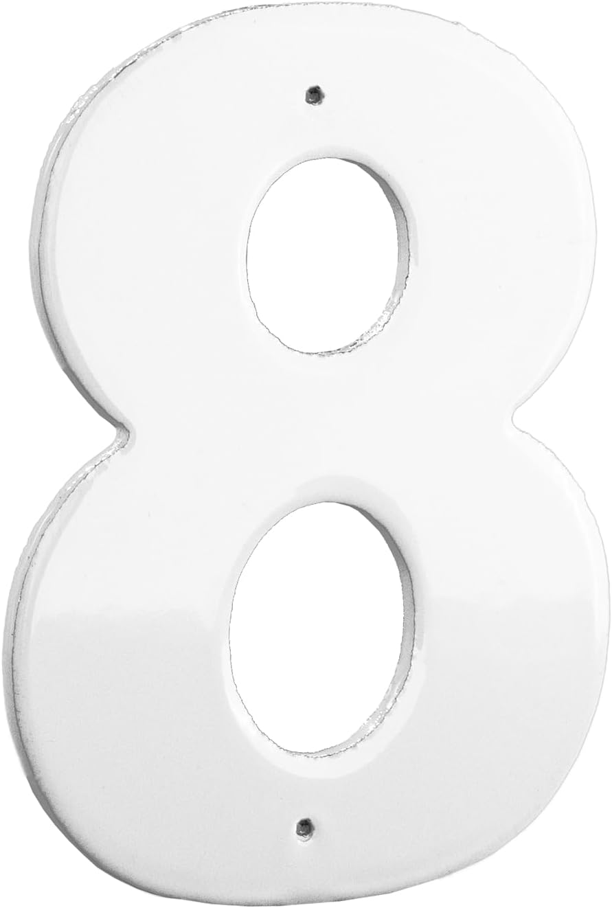 Montague Metal Products HHN-4-W-8 Placa de aluminio para exteriores de 4 pulgadas, mediana, números de casa blanca