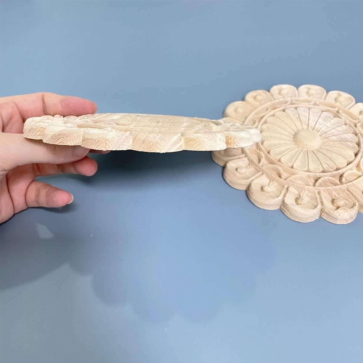 2 apliques de madera de 5.9 pulgadas redondos decorativos tallados en madera y onlays para muebles (redondo 1 5.9 pulgadas)