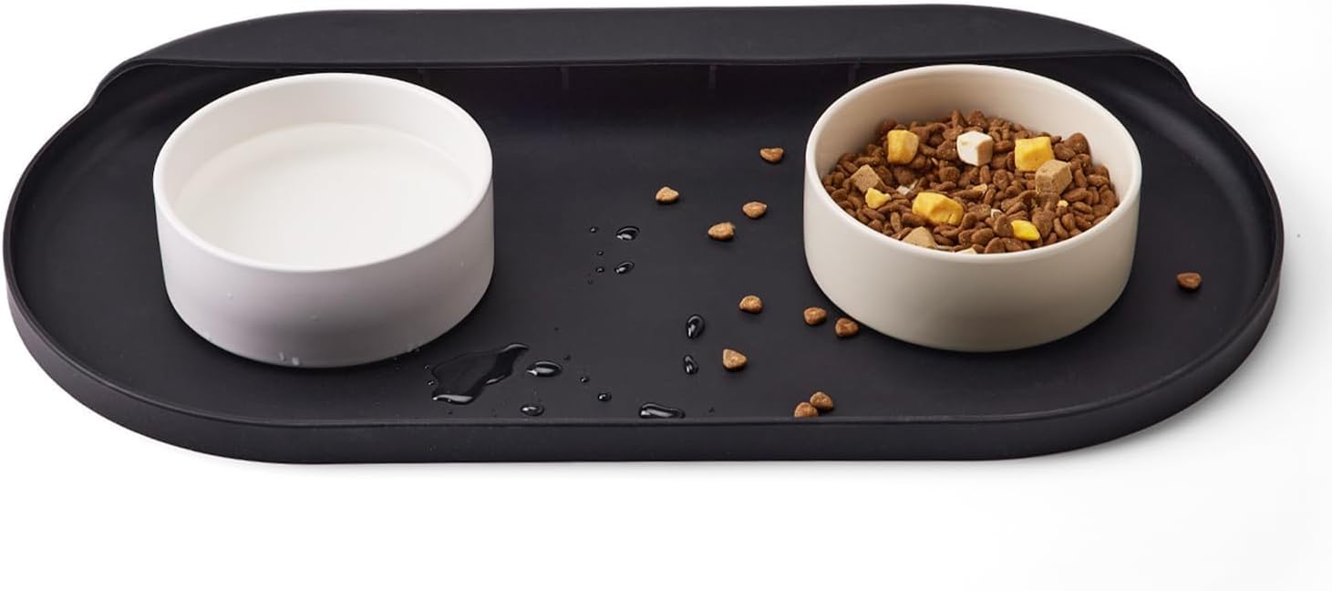 Tapete de comida para perros y gatos, fácil de limpiar, apto para lavavajillas, de silicona, impermeable, con borde alto, tapete antideslizante