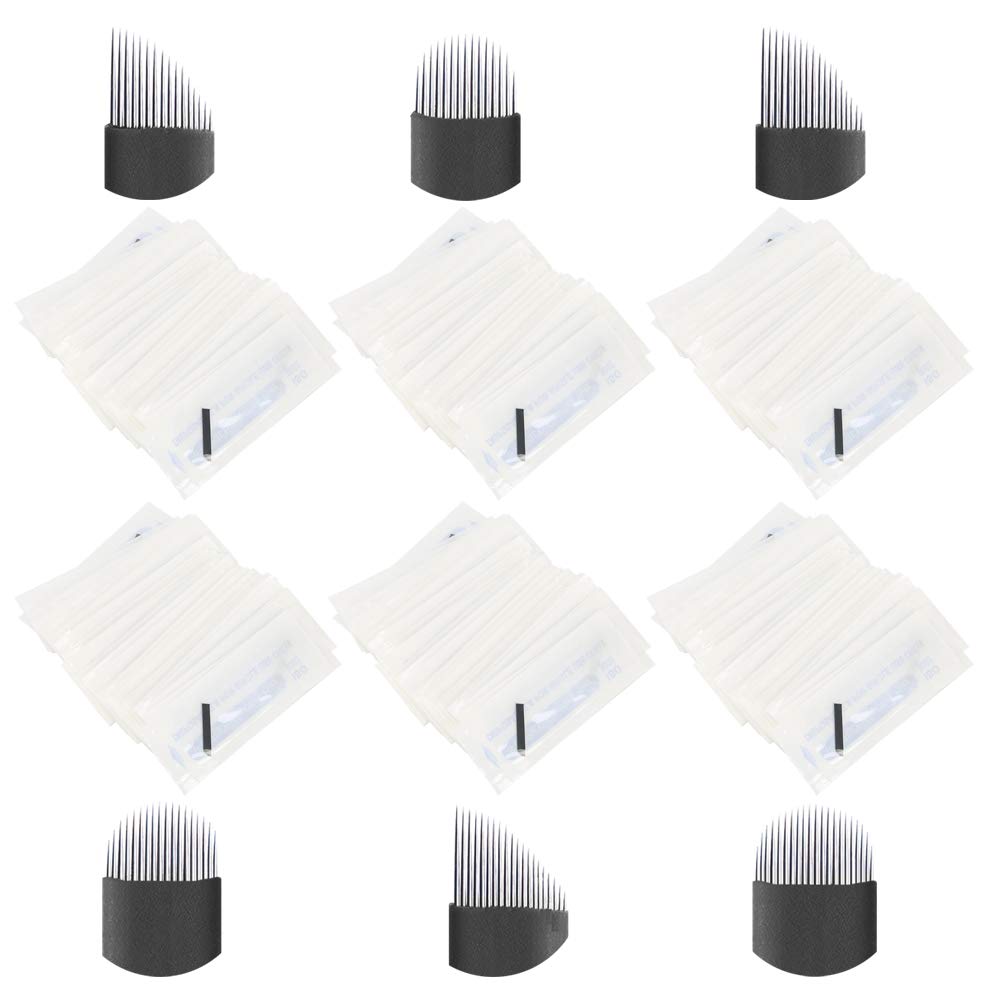 50 agujas de tatuaje para cejas de 6 tipos, microcuchillas para cejas, cuchillas de tatuaje finas, hojas permanentes de maquillaje de 0.007in (21