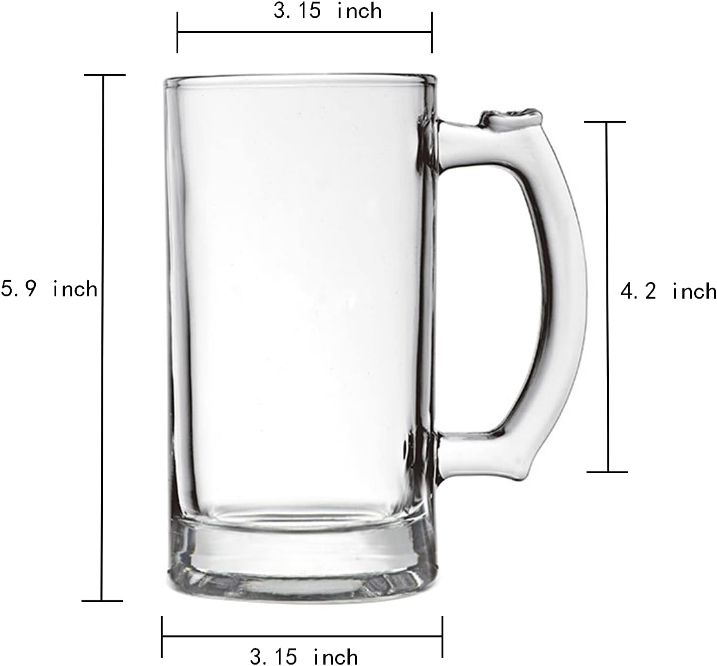 Juego de tazas de cerveza pesadas, tazas de vidrio de 16 onzas con asa, vasos de cerveza para congelador, vasos de cerveza de 16.9 fl oz, jarra