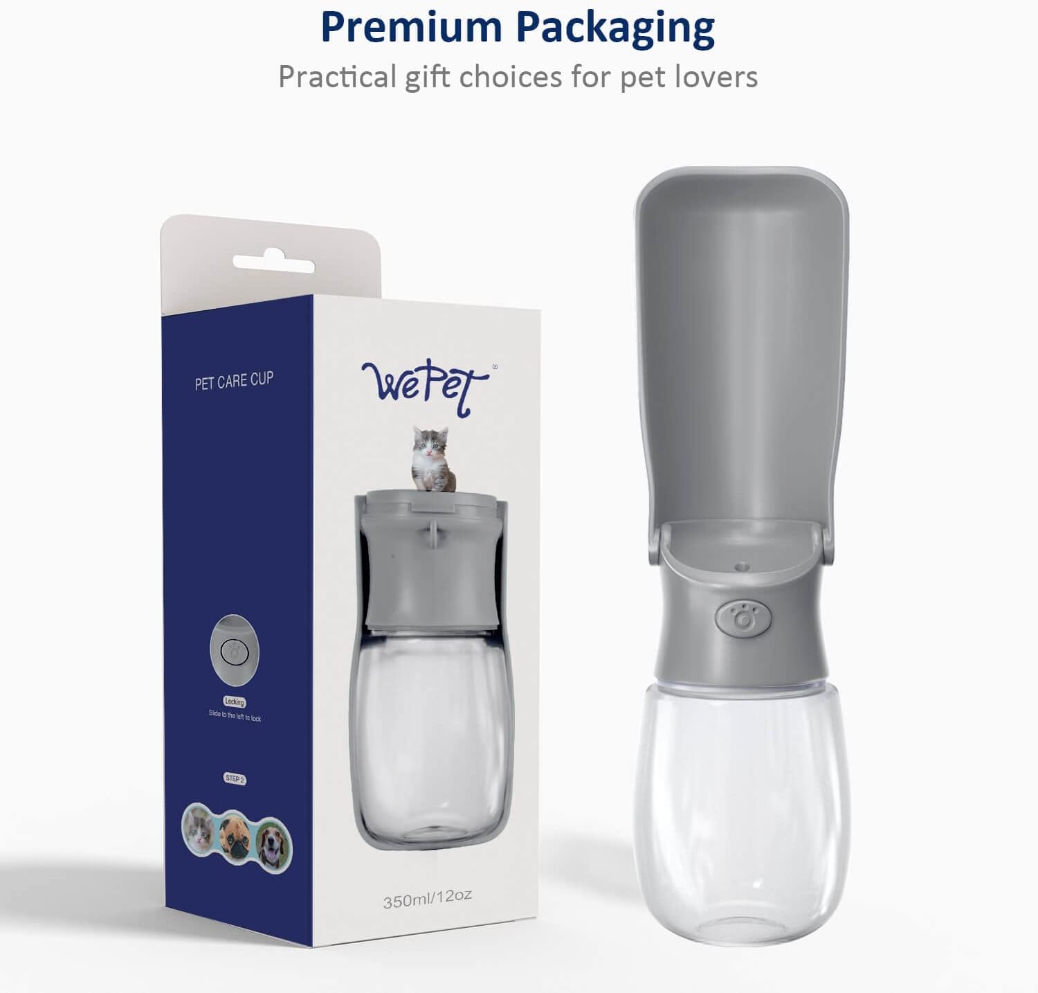 WePet Botella de agua plegable portátil para perros, dispensador de agua para cachorros con alimentador para beber, 12 onzas, resistente a altas