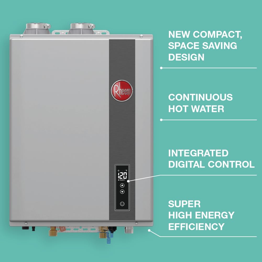 Rheem RRTGH84DVLP3701172 Rheem RTGH Series 8.4 GPM 157,000 BTU 120 voltios residencial de propano líquido sin tanque calentador de agua de acero