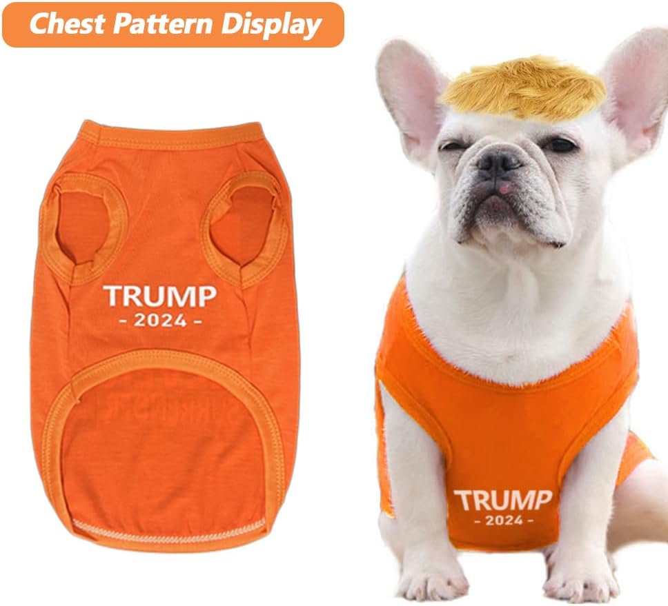 Trump Never Surrender – Disfraz de perro con peluca, linda camisa de Halloween para mascotas, chaleco de fotos de la prisión de Trump, para