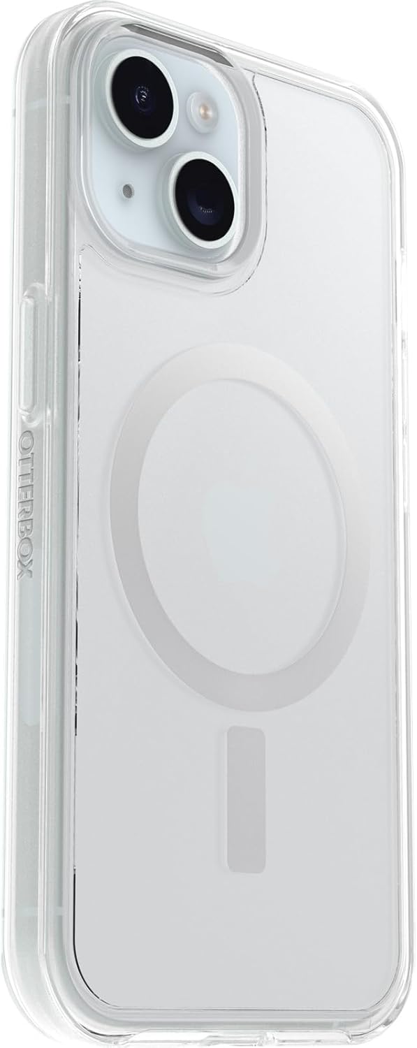 OtterBox Funda transparente para iPhone 15, iPhone 14 y iPhone 13 Symmetry Series (transparente), se ajusta a MagSafe, ultra elegante, bordes