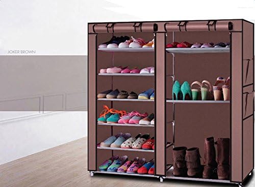 Estante de arranque portátil de doble fila Zapatero cubierto, armario de zapatos de tela no tejida (café)