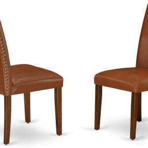 East West Furniture ENP3T66 Encinal Parsons – Juego de 2 sillas tapizadas de piel sintética marrón con ribete de cabeza de clavo, color caoba East West Furniture ENP3T66 Encinal Parsons – Juego de 2 sillas tapizadas de piel sintética marrón con ribete de cabeza de clavo, color caoba