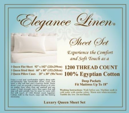 Elegance Linen  – Juego de sábanas de lujo ultrasuave de 4 piezas de calidad egipcia de 1200 hilos, bolsillo profundo de hasta 16 pulgadas,