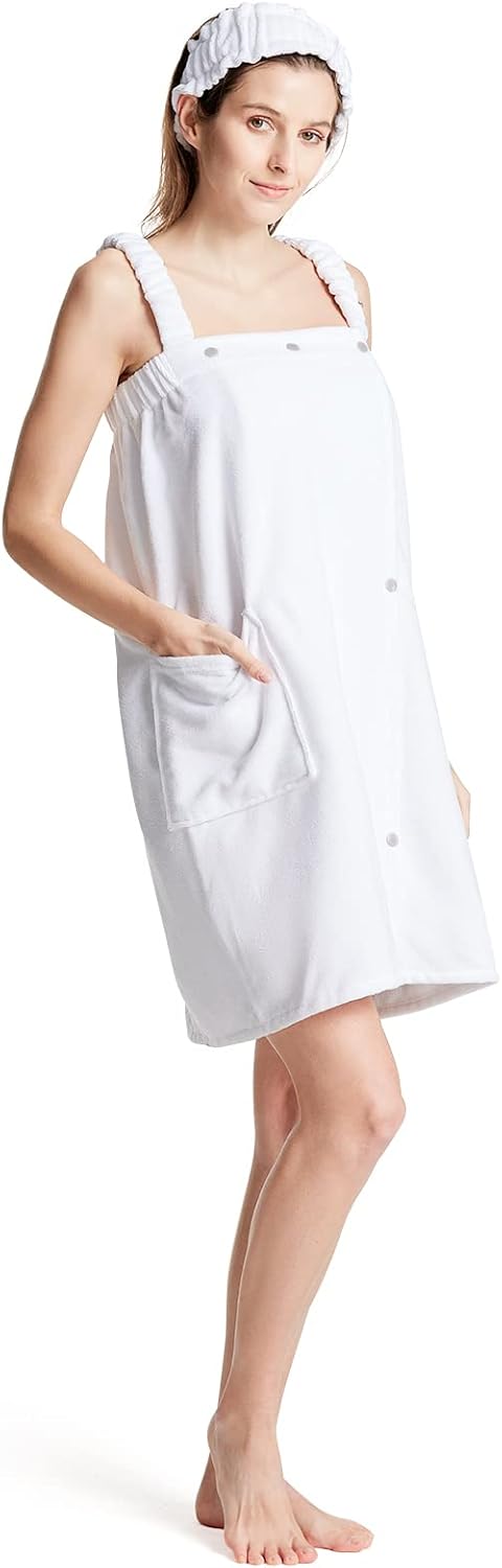 Toallas envolventes de baño para mujer con correas ajustables con envolturas ligeras para el cuerpo, bata de spa con diadema S-XX grande