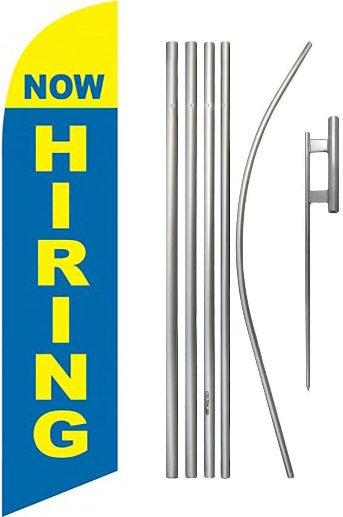 Premium Now Hiring Swooper Flag & 16ft Flagpole Kit Ground