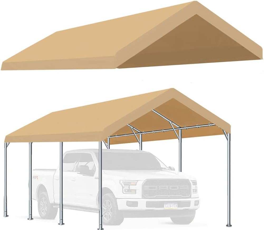 Rutile – Toldo de repuesto para cochera, de 12 x 20 pies, para cochera, con bolas de bungees, color beige (solo la cubierta superior, el marco no