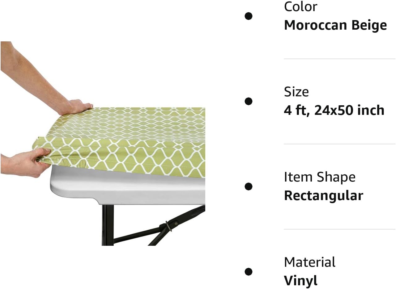 Mantel para mesa plegable, mantel rectangular de plástico con respaldo de vinilo con borde elástico, para Navidad, fiestas, picnic (4 pies, 24 x 50