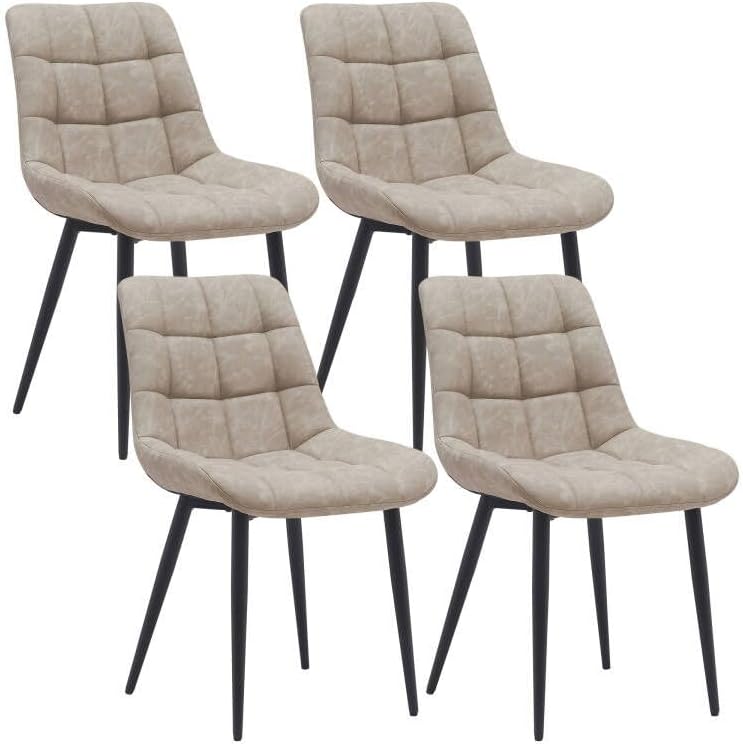 Juego de 4 sillas de comedor de piel sintética, sillas tapizadas modernas de mediados de siglo, sillas decorativas sin brazos con respaldo y patas