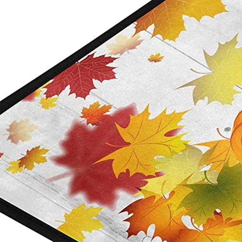 Alfombra de cocina de otoño con diseño de calabazas y hojas de Acción de Gracias, otoño, arce, textura de madera, tapete antideslizante para puerta