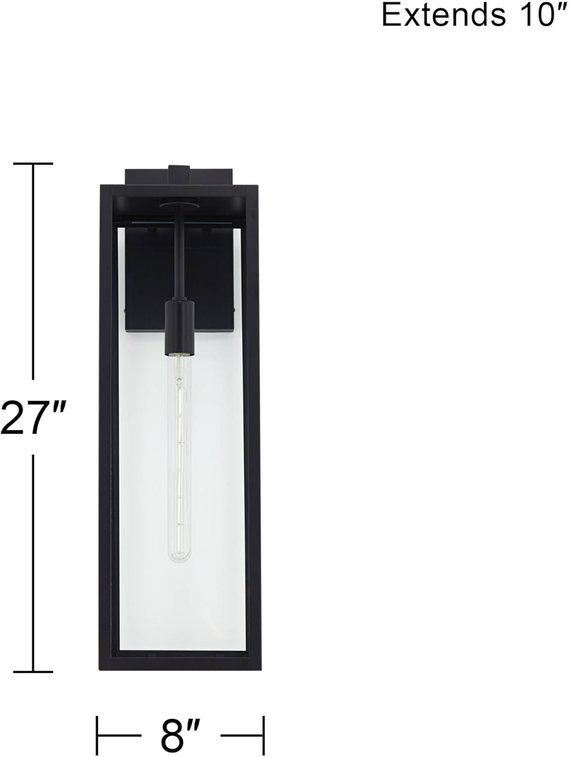 John Timberland Titan – Lámpara de pared industrial moderna para exteriores, color negro místico, paneles de vidrio transparente de 27 pulgadas para
